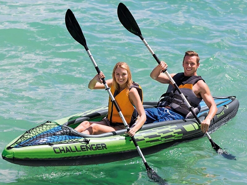 Intex Challenger Inflatable K2 Kayak complete with Aluminum Oars and High Outlet Air Pump