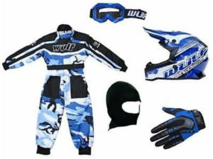 New Wulfsport Blue Camo Kids Youth Motocross Helmet Suit Gloves Goggles Bundle 