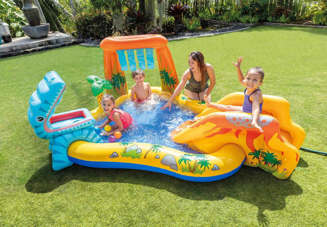 INTEX - Dinosaur Kids Splash Paddling Pool, Activity Play Centre with Slide 249 x 191 x 109 cm 57444EP